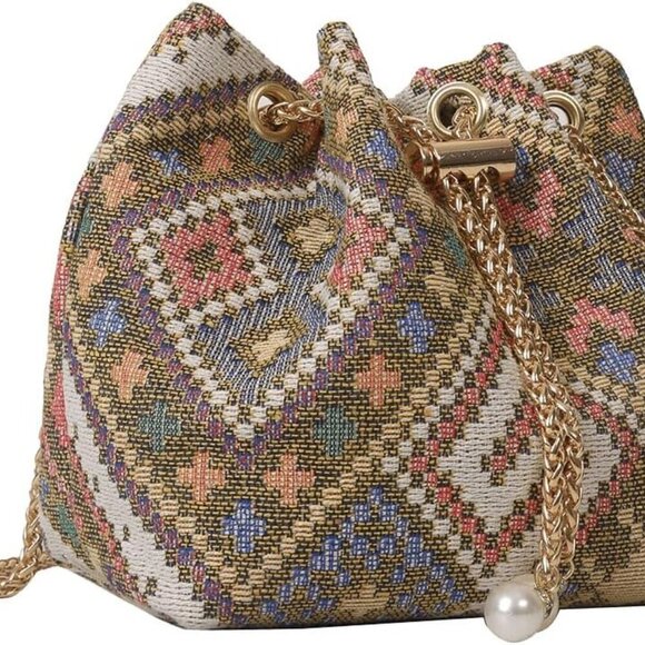 Handbags - Mini Plaid Drawstring Tote Bag Women Casual Polyester with Metal Strap